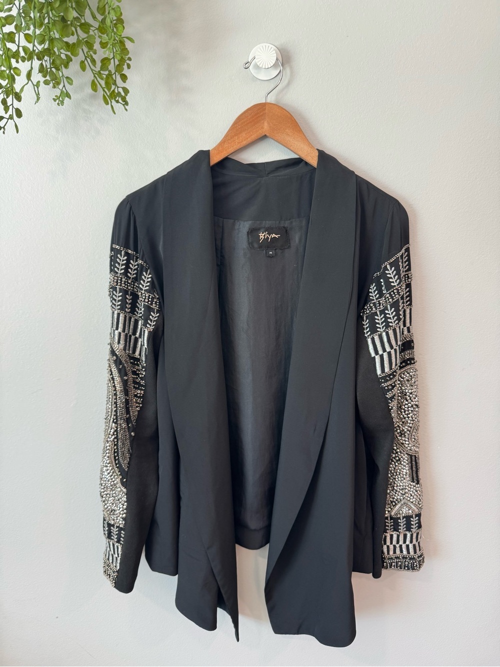 Biya From Johnny Was Embellished Black Open-Front Blazer Sz M
